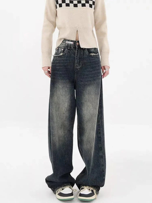 Y2K Distressed Pocket Wide Leg Jeans