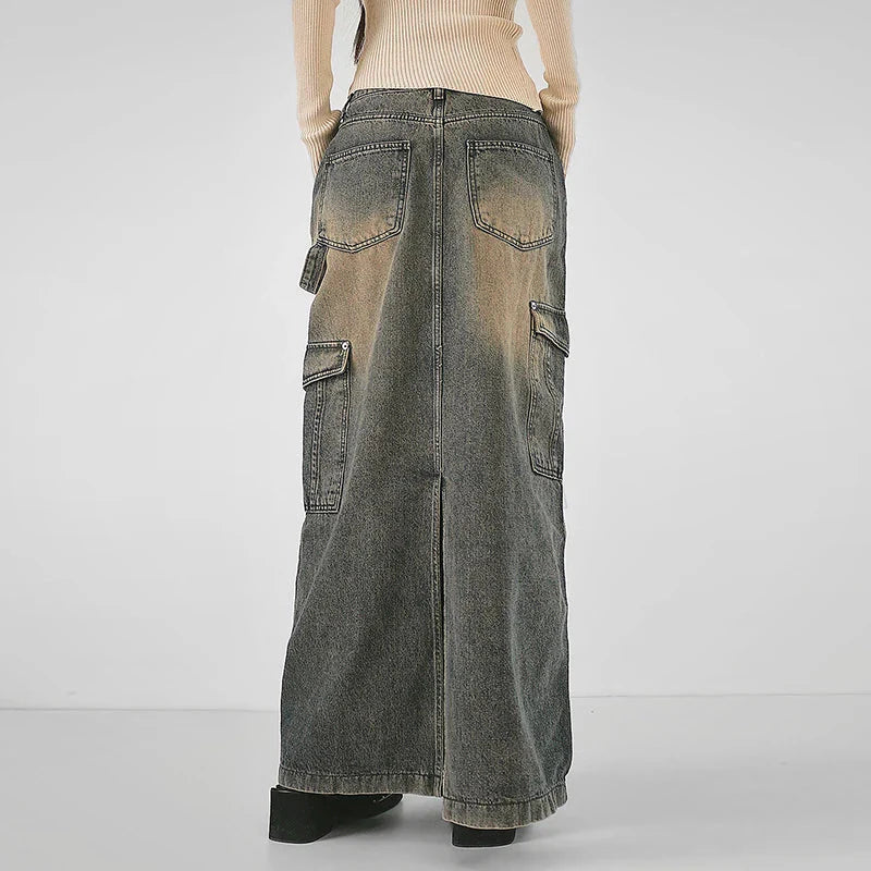 Y2K Side Strap Cargo Maxi Skirt