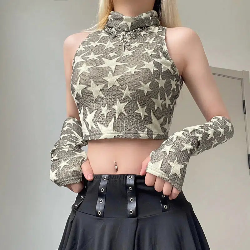 Y2K Star Embroidered Crop Top