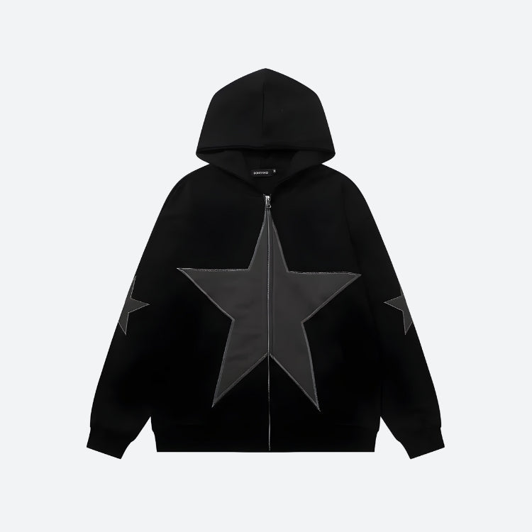 Y2K Star Patch Zip-Up Hoodie