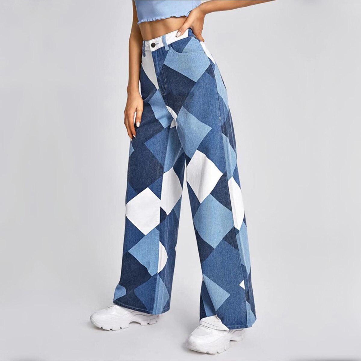 Y2K Harlequin Wide Leg Jeans