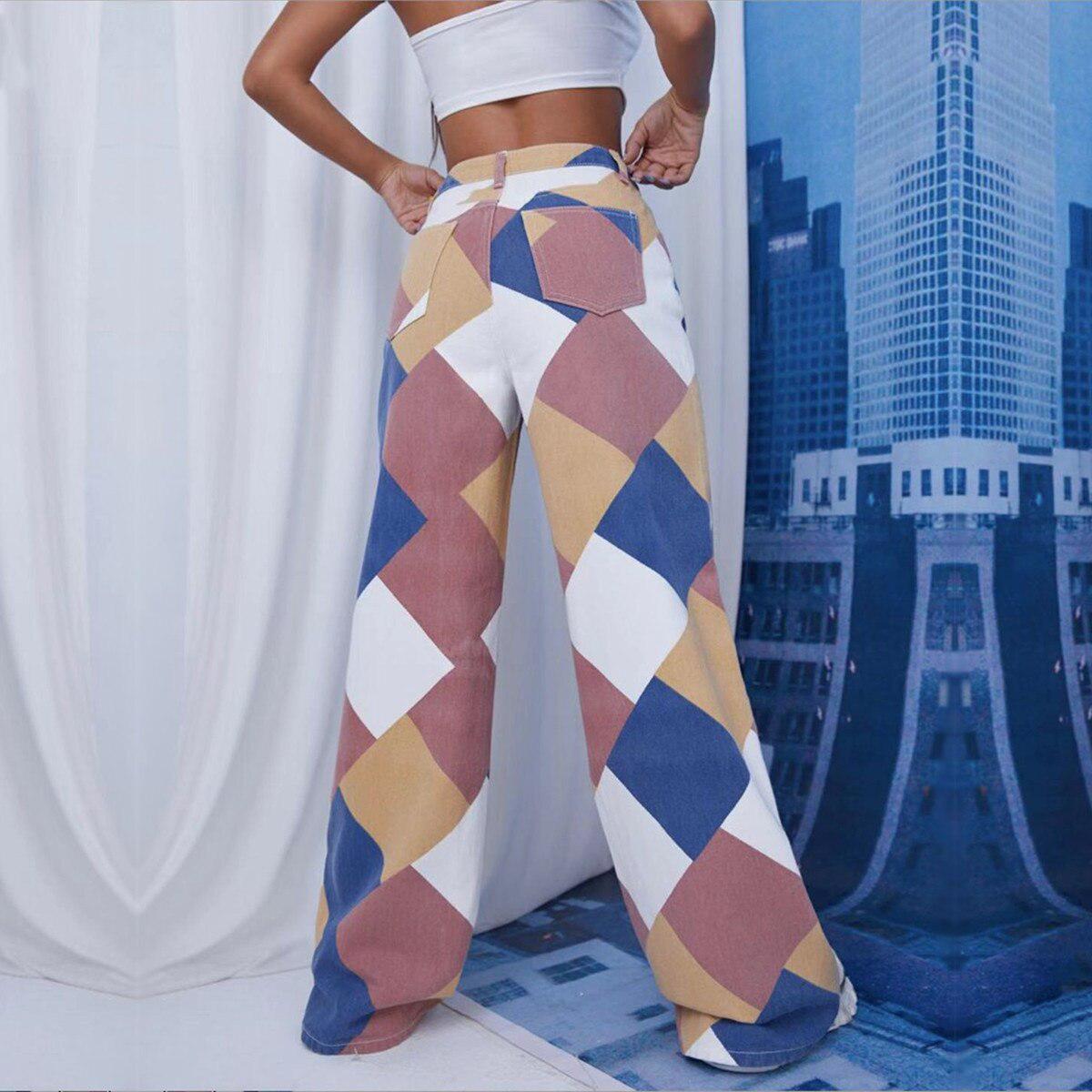 Y2K Harlequin Wide Leg Jeans