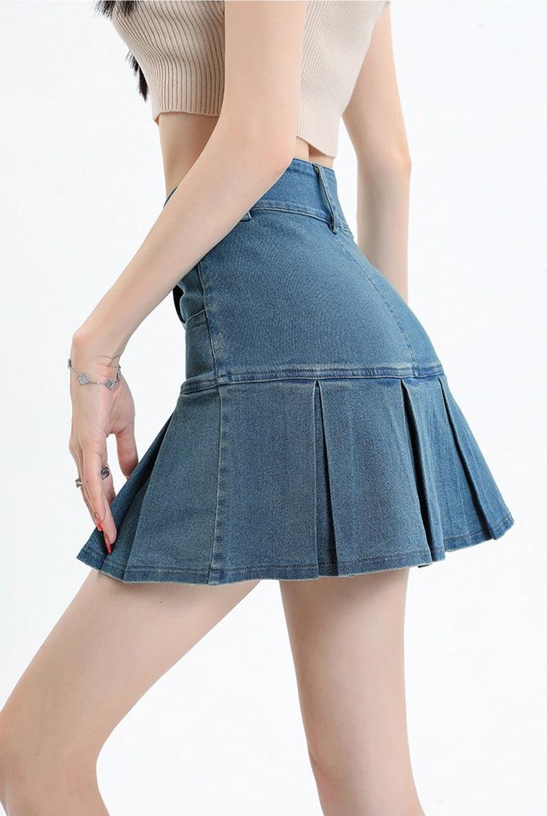 Y2K Pleated Jean Mini Skort