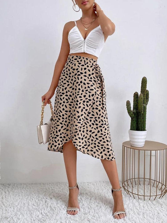 Asymmetric Tie Side Wrap Midi Skirt